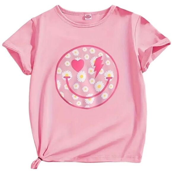 Knit Smile Face Pattern Short Sleeve‎ Crew Neck T-shirt size 5T - Picture 1 of 2